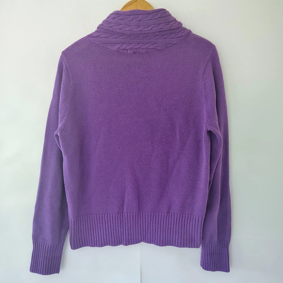Suéter Jeanne Pierre Mujer Talla L Mantón Cuello Cable Tejido 100% Algodón Púrpura  Foto 4 de 4