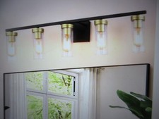 Jusheng 33 in 5-Light Black Brass Bathroom Vanity Light with Clear Glass Shade