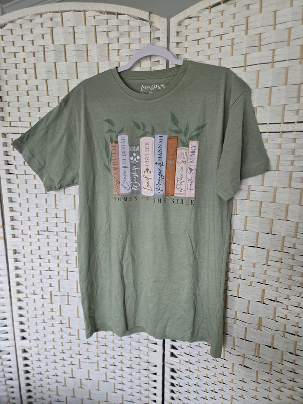 Womens  Love In Faith Women Of The Bible Tee Shirt Sage Green Color Size L