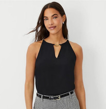 Ann Taylor NWT Black Going Out Top Gold Chain...