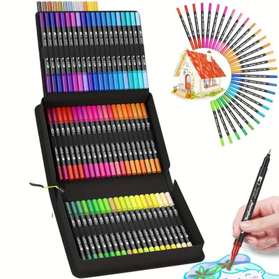 120 Colour Brush Dual Tip Art Markers With Case