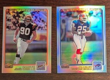 2001 Topps Chrome Lot. Justin Smith + Travis Henry. Both printing surface errors