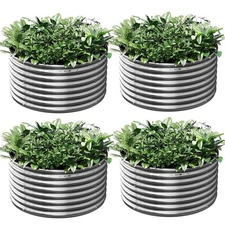 4 Pack Round Galvanized Raised Garden Bed Outdoor, Metal Garden Bed for Veget...