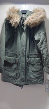 Womens UK Size 12 South Brown Parka Coat with fur trim hood