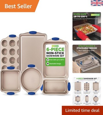 6-teiliges Antihaft Gold Backformen Set mit Silikongriffen - Ofenfest & Stapelbar