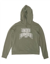 UNDER ARMOUR Womens Graphic Oversized Hoodie Jumper UK 10 Small Khaki DN43