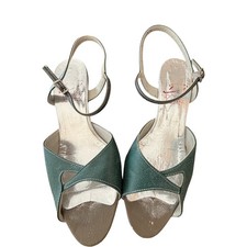 RARE Dolce by Pierre Metallic Green Leather Slingback Heels Sz 11M USA Made VTG
