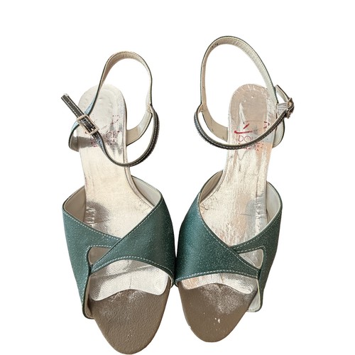 RARE Dolce by Pierre Metallic Green Leather Slingback Heels Sz 11M USA Made VTG