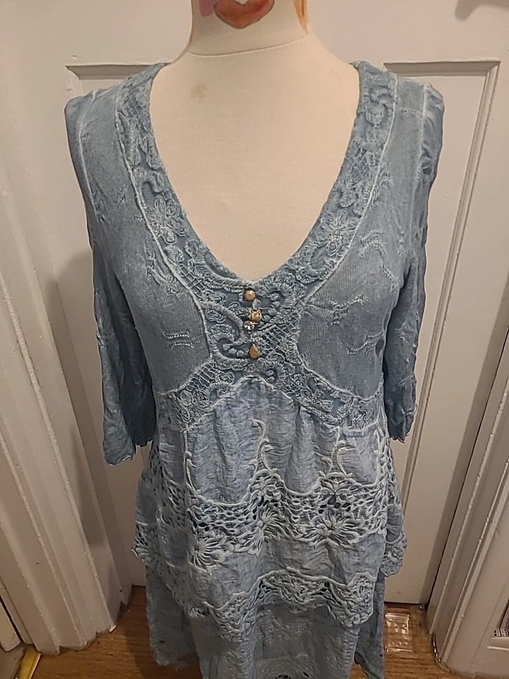 Nuevo Vestido Vintage Elisa Cavaletti Turquesa Manga 3/4 Capas Foto 4 de 4