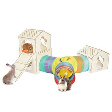 Extra Large Sturdy Rabbit Hideout with 3 Way Tunnels, Wooden Bunny Castle