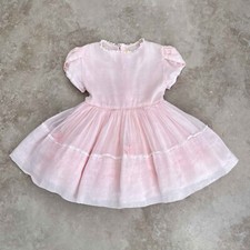 Vtg Martha's Miniatures Semi Sheer Pink Butterfly Lace Full Circle Dress 3T