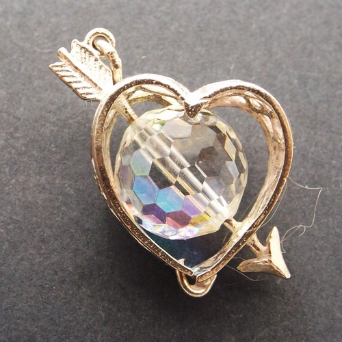HEART WITH ARROW and glass ball vintage sterling silver three dimensional oharm