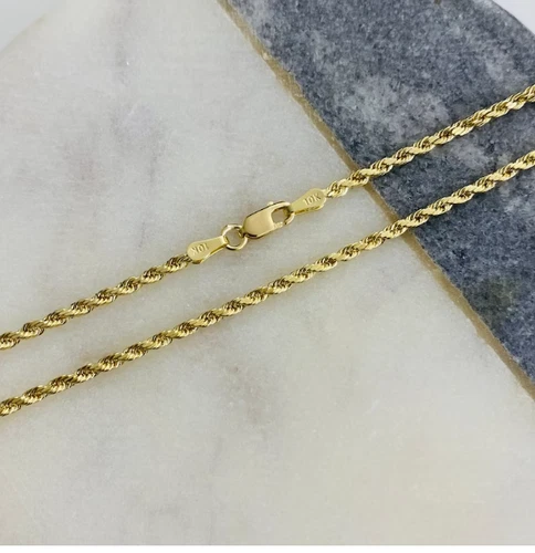 10k Yellow Gold 22" Solid Diamond Cut ROPE Pendant Chain/Necklace 2mm 4Grams - Picture 1 of 1