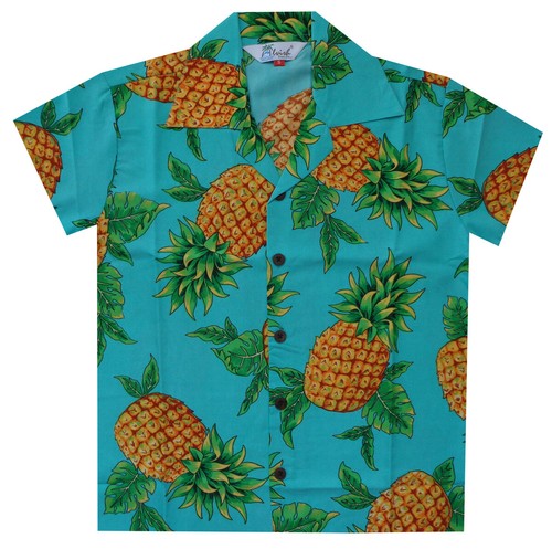 Hawaii Shirts Jungen Ananasblatt Strand Aloha Freizeit Urlaub - Bild 3 von 18