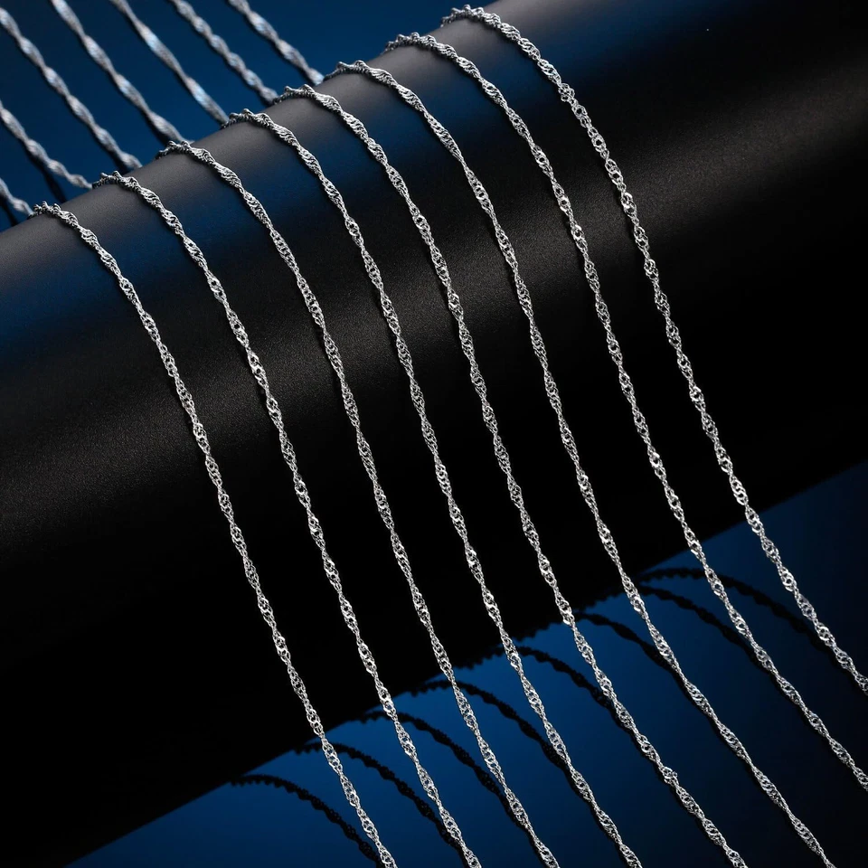 Collar de cadena 24 piezas enchapado en plata 925 onda de agua para hacer joyas hágalo usted mismo 1,5 mm Foto 4 de 4