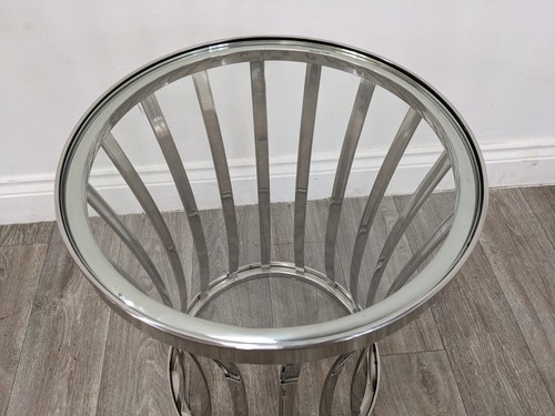 COFFEE TABLE Circular Glass Top Mirrored Chrome Side Lamp Table FREE DELIVERY - Picture 5 of 18