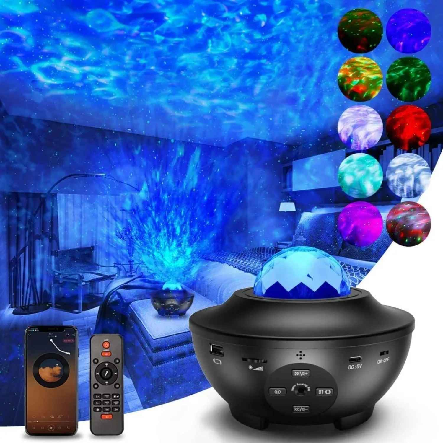 New Starry Projector Night Light Ocean Wave Music Speaker Nebula Cloud Ceiling L-image