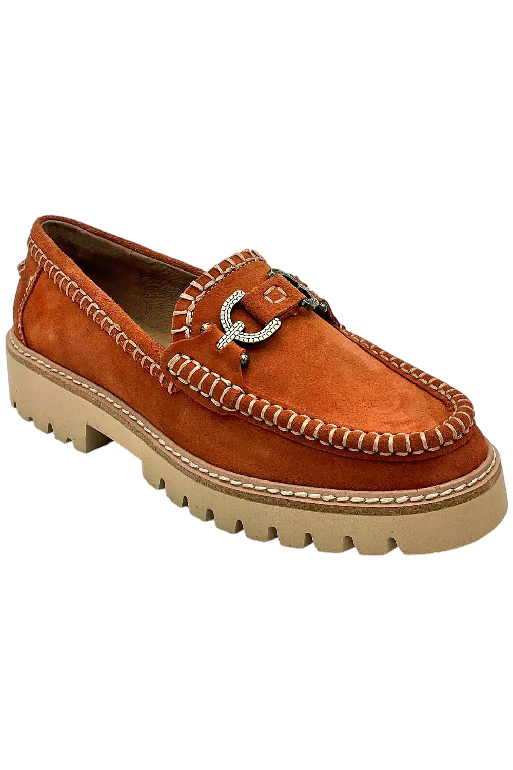 Женские замшевые мокасины-слипоны на массивном каблуке Donald Pliner из Гелио терракотового цвета 13890₽