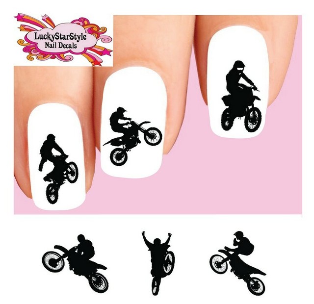 Waterslide Nail Decals Set of 20 Motocross Dirt Bike Freestyle