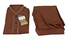 Pakistani Shalwar Kameez Mens Style ReadyMade Brown Color Size Small AK-3922
