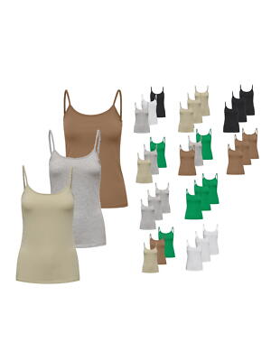 Only Damen 3er-Pack Basic Spaghetti-Träger Top Oberteil Träger Shirt Tanktop