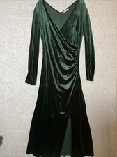 Vintage Velvet Faux Wrap Dress 18 Green Fairy Witchy Long Sleeve V-neck Holidays