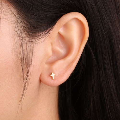 925 sterling silver tiny cross stud earring, small stud earring, gift for her