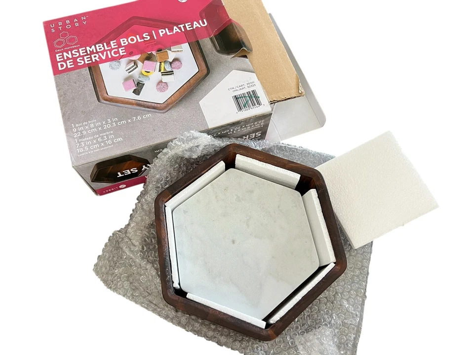 New Libbey Urban Story Two Piece Wood Serving Bowl Tray Set 9” X 8” X 3” - Image 2 of 4