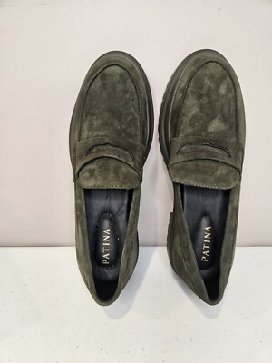 Patina Zoe Suede Loafers Dark Olive Green Portland Leather Mens Size 9.5 PATINA Zoe Chunky Loafer Olive Green Suede Leather Shoes  main image 2