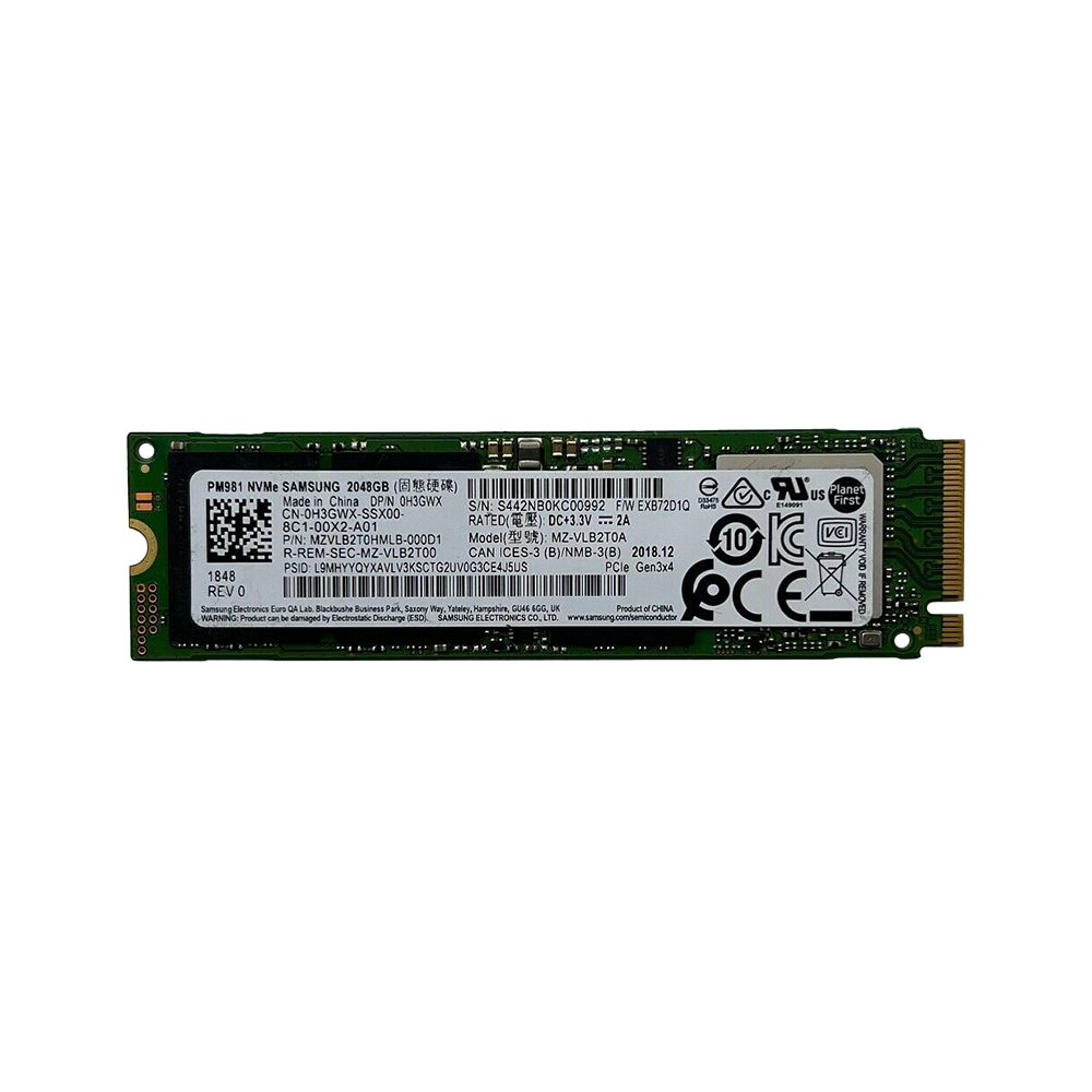 Dell H3GWX Samsung PM981 2TB NVMe PCIe Gen3x4 SSD MZ-VLB2T0A