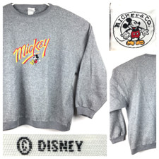 Vtg Mickey Mouse Disney Adult Relaxed 48 in Chest Gray Embroidered Sweatshirt