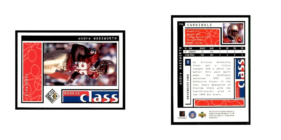 Andre Wadsworth Rookie 1998 UD Choice #196 Football Cards Football Card NM - Image 3 of 3