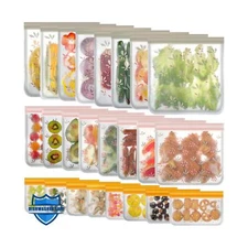 24 Pack Dishwasher Safe Reusable Bags Silicone, Leakproof Reusable Freezer Ba...