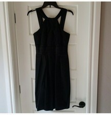 David's BridalShort Cotton Dress with Y-Neck and Skirt Pleating Black 
