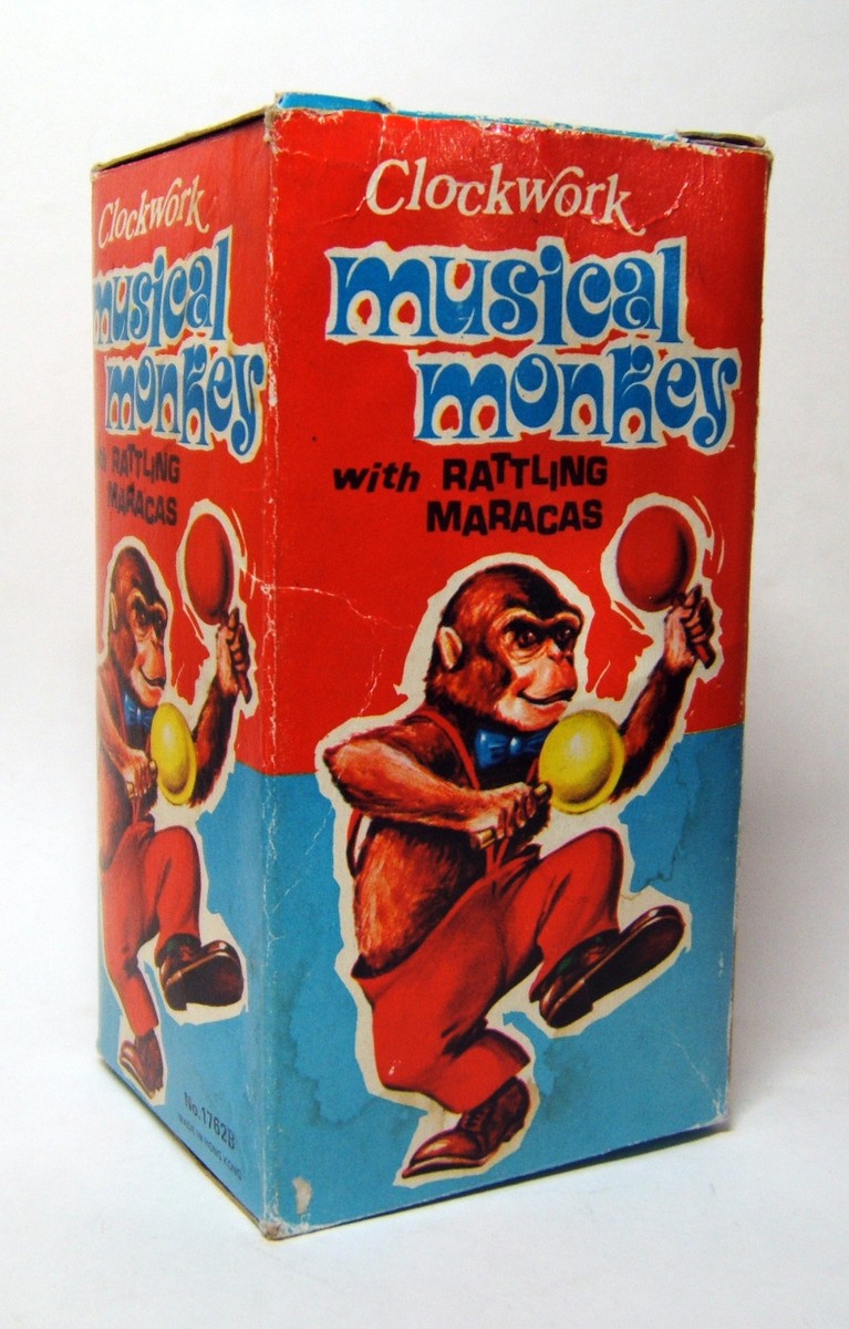 Musical Monkey with rattling maracas, Clockwork, Affe mit