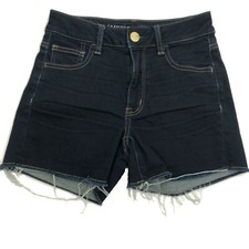 American Eagle Denim Shorts Women's Size 4 Hi-Rise Shortie Blue Frayed