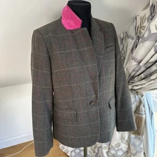 Joules Ladies Horatia Green/Brown Heather Wool  Check Blazer UK14 VGC