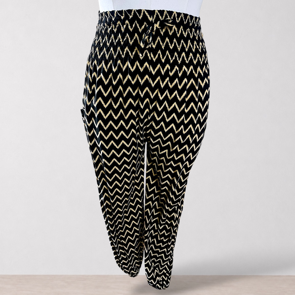 Women's One Size Black Zig-Zag High Waist Pocket Bali Pants