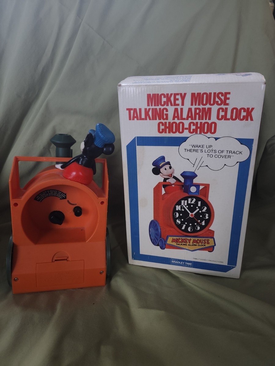 Working Disney Mickey Mouse Wind-Up Talking Train Alarm Clock W