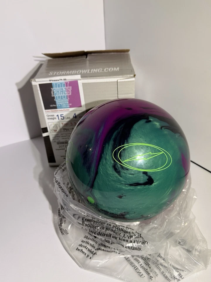 15 lb STORM PHAZE 3 BOWLING BALL - NEW IN BOX 3.-4 PIN 3.3 TOP **GEM** GRAPEVINE - Image 3 of 4