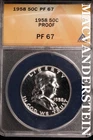 1958 Franklin Half Dollar-ANACS PF 67 Proof #SLM557