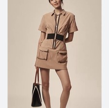 MAEVE | Anthropologie Tan Khaki Belted Boho Explorer Dress Zip Up Size Large