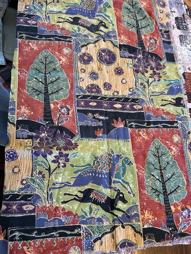 MCM 50s Leaping Deer Cotton Fabric Fr:JAPAN EXQUISITE! Forest Motifs 45x1yd RARE - Picture 3 of 9