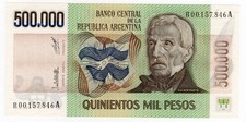 Argentina P-309 500000 500,000 Pesos Serie R REPLACEMENT Low Serie UNC RARE