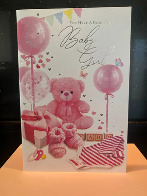 HERZLICHEN GLÜCKWUNSCH ZUR GEBURT IHRES BABY MÄDCHEN KARTE 9'' X6'' MIT ANDENKEN 25