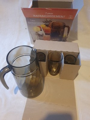 Luminarc Glaskanne und 6 passende Gläser Neu/Verpackt Vintage Made In France Requisiten