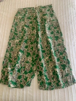 100% Linen Womens XL Wide Leg ankle pants slash pockets pull-on boho beach - Image 1 of 4