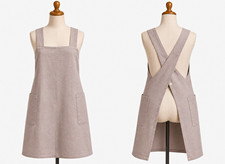 Gray Crossback Pinafore Apron Size L Cotton/Poly Solid Machine Washable