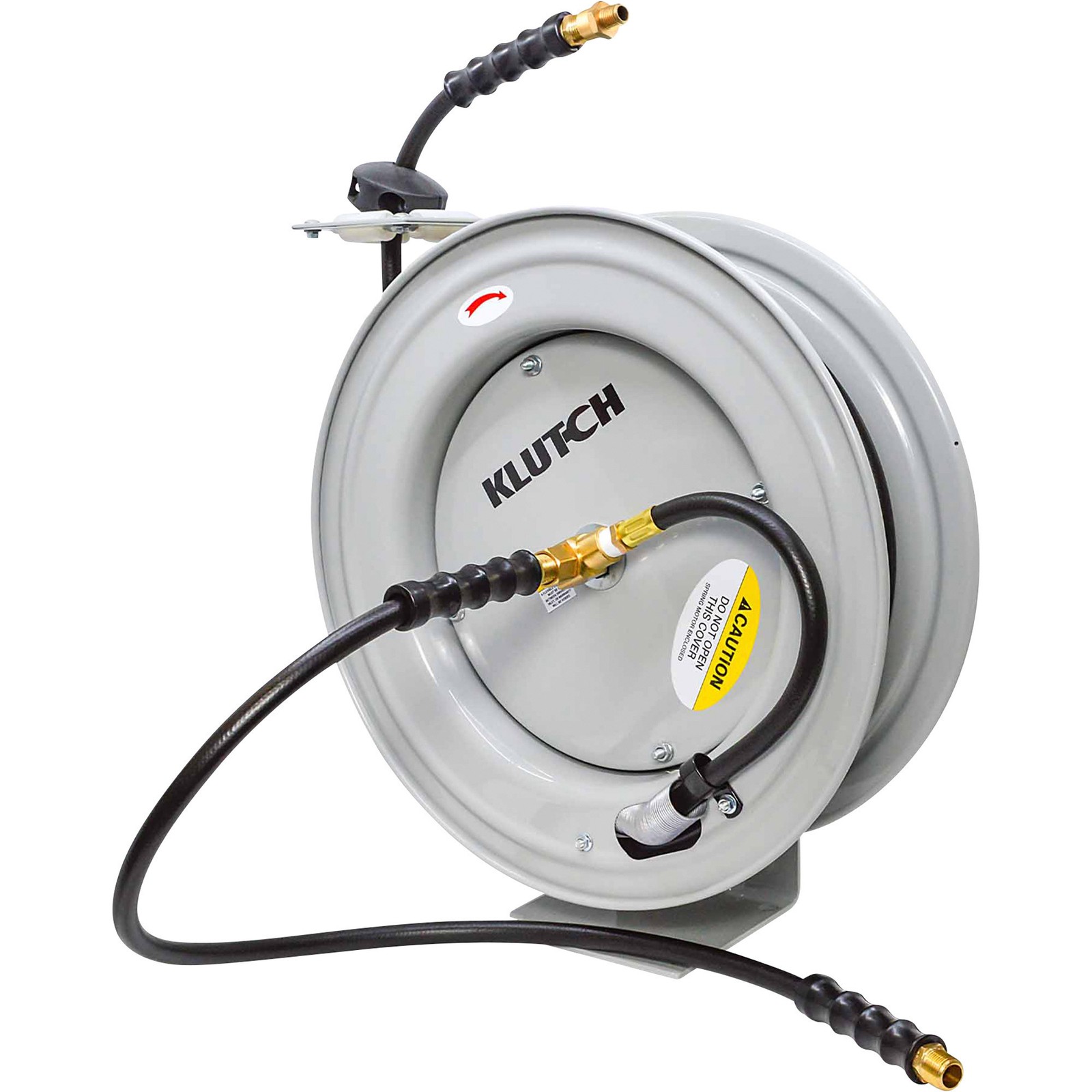 Klutch Auto-Rewind Air Hose Reel with 1/2in. x 50ft. Rubber 