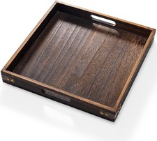 Serving Tray with Handles 13"*13"Wood Decorative Tray for Living Room,Modern Cof